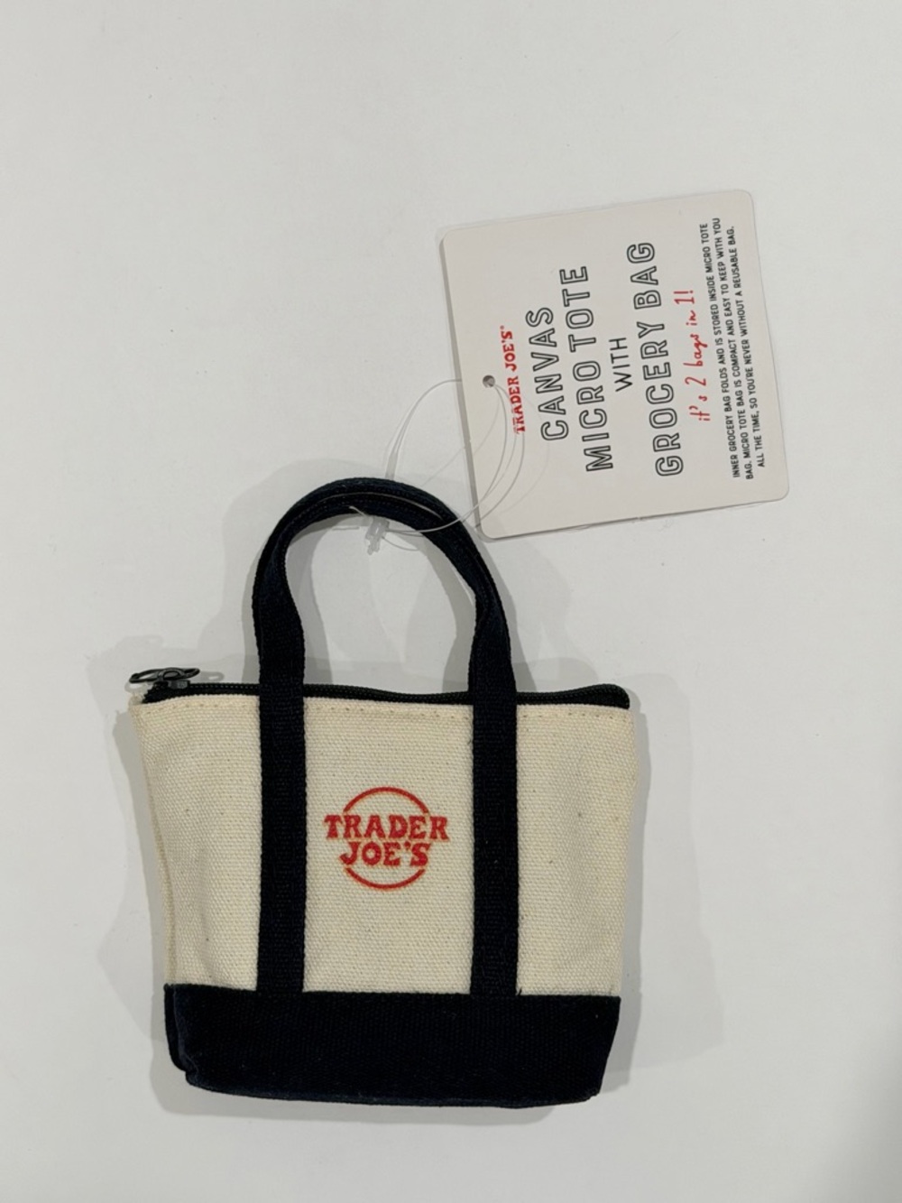 Trader Joe's Navy Blue & Cream Mini & Micro Canvas Tote Bag Bundle Set - Picture 3 of 3